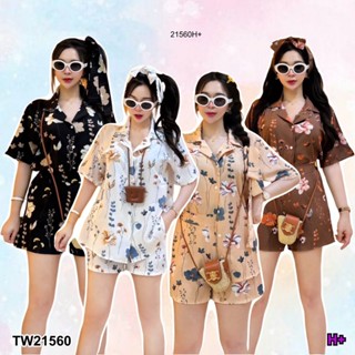 TT21560 Set 3 ชิ้น เสื้อเชิ้ตสกรีนลาย + สายผูกโบว์ + กางเกงข…
