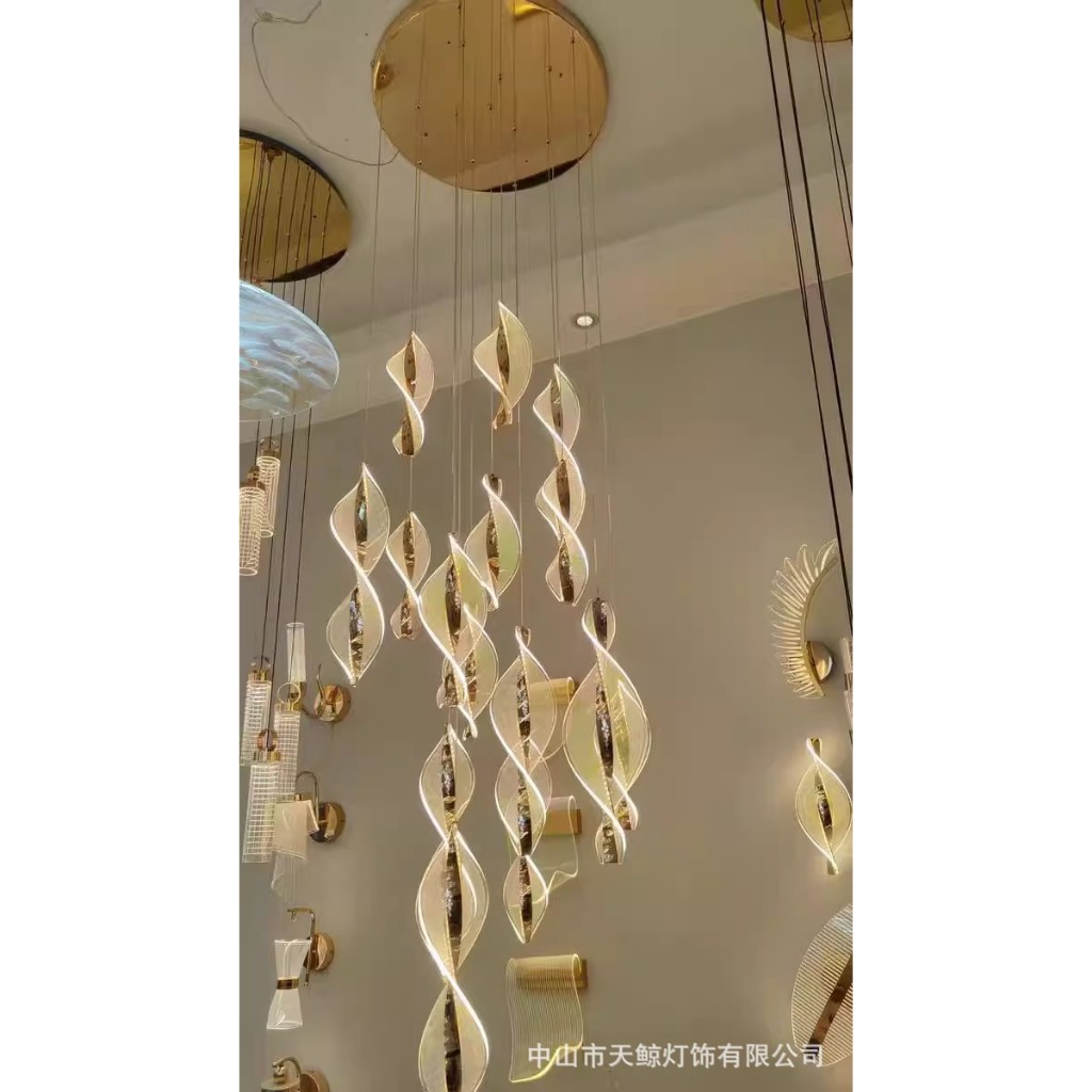 Duplex staircase long chandelier