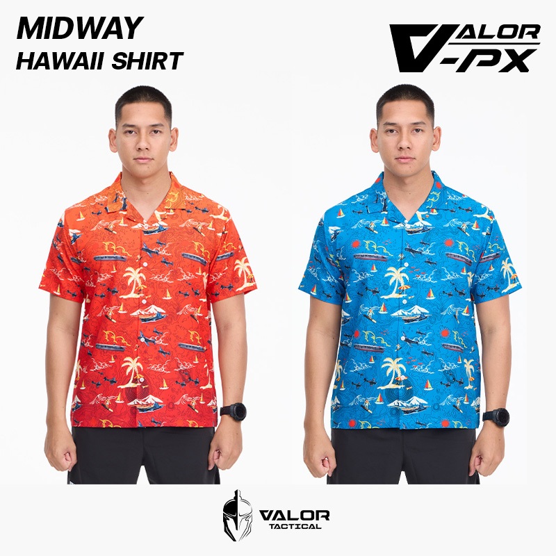 VALOR PX - Midway Hawaii Shirts เสื้อฮาวาย เสื้อเชิ้ตลายดอกไม้ เสื้อสงกรานต์ แขนสั้น สําหรับผู้ชายและผู้หญิง