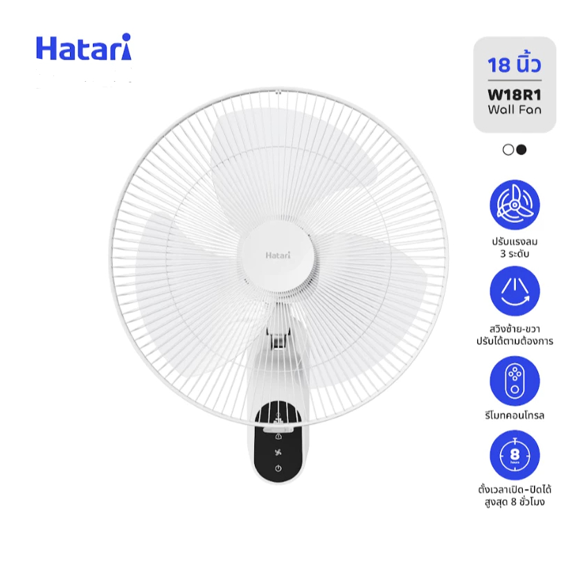 พัดลม Hatari พัดลมติดผนัง 18 นิ้ว มาพร้อม รีโมทคอลโทรล รับประกัน 3 ปี W18R1