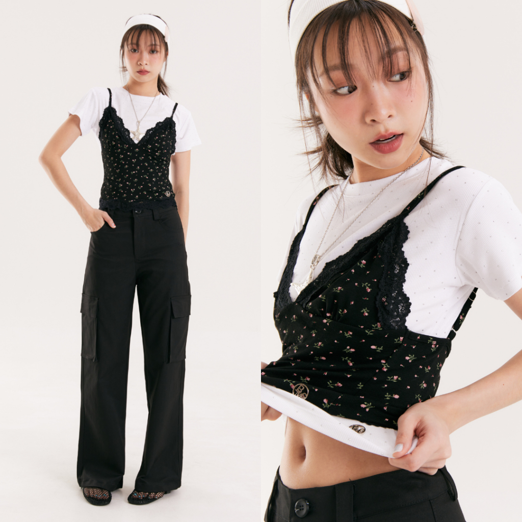 Bemingtop907(S-XL)-BLOSSOM LACE CAMI สายเดี่ยวลูกไม้ลายดอกน่ารักกรุบ! 🖤