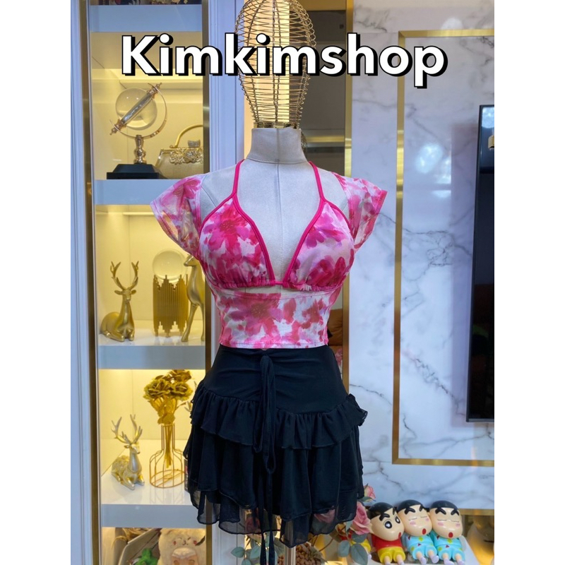 งาน 2 ชิ้น เสื้อครอปผ้าซีทรู+ สายเดี่ยวคล้องคอ ต้อนรับสงกรานต์ เซ็กซี่มากแม่ LB 21