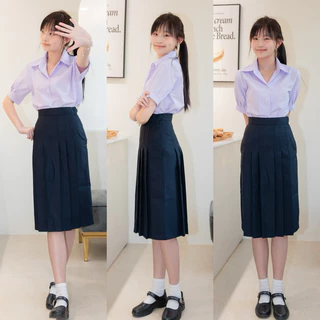 กระโปรงนักเรียนทรงแคบ สีกรมเข้ม-สีดำ ยาว22-26 ตีเกร็ด5.5นิ้ว ผ้ามันดีวาย กระโปรงนักเรียน (มีบิลให้)