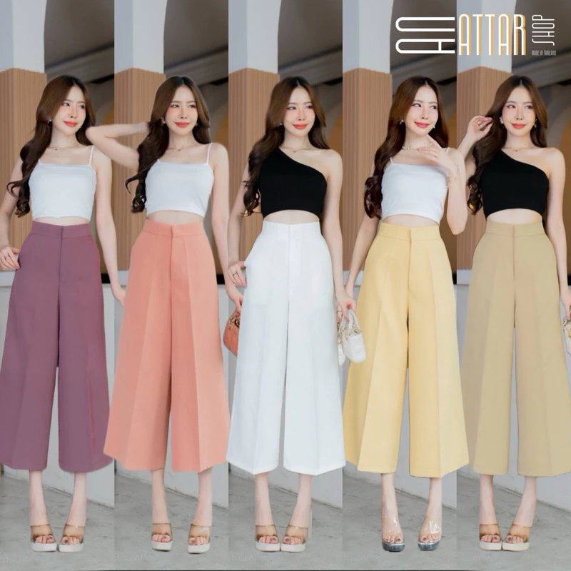 ️กางเกงขากระบอกใหญ่เอวสูง 7ส่วน️ ซิปหน้า ผ้าเปเป้ (S-3XL) ยาว33-34"