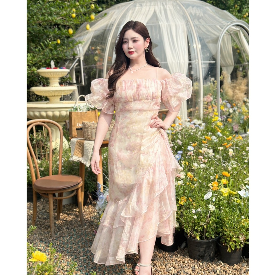CA403 : *สินค้าพร้อมส่ง* Calorie Fashion Pink Aurora Dress เดรสสีชมพูสไตล์เจ้าหญิง หวานละมุนเกินต้านน