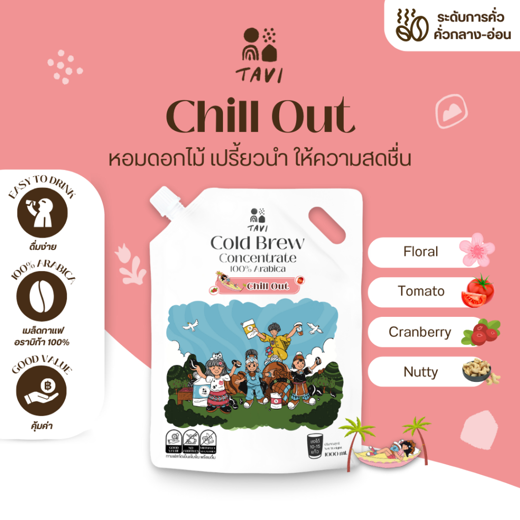 TAVI Cold Brew Concentrate Coffee กาแฟสกัดเย็นเข้มข้น Chill Out คั่วกลางอ่อน ดอยช้าง (ส่งฟรีส่งด่วน)