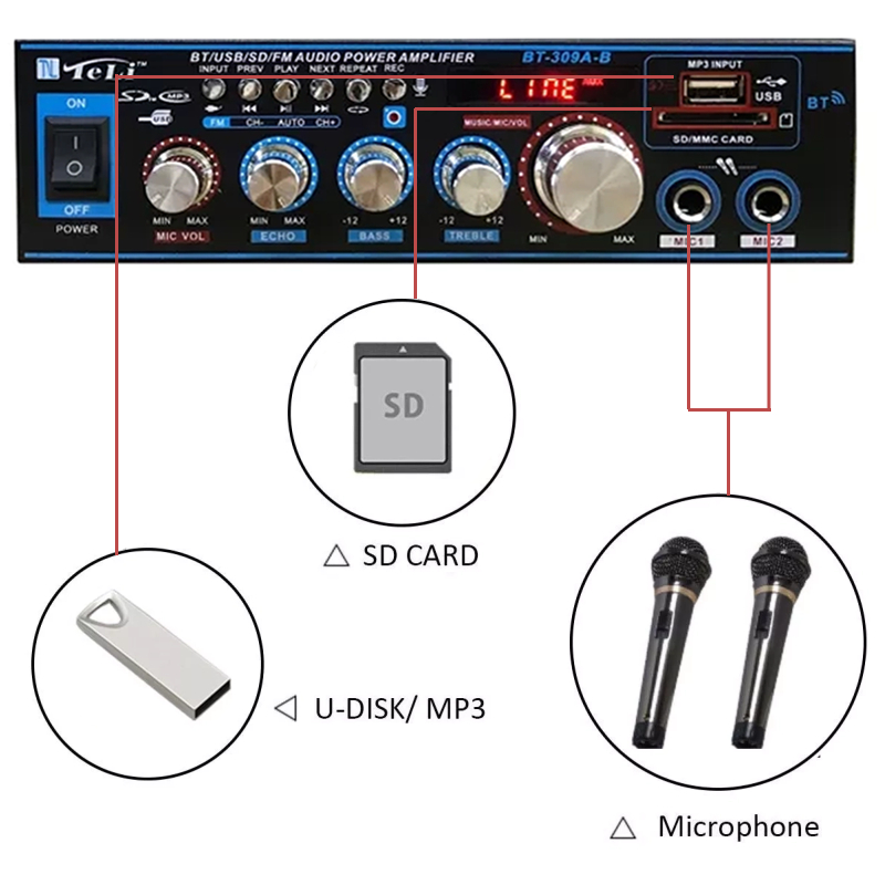 เครื่องขยายเสียง 800W mixer มิกเซอร์แอมป์สเตอริโอ HIFI ไร้สาย บลูทูธ วิทยุ FM แอมป์จิ๋ว สำหรับบ้าน