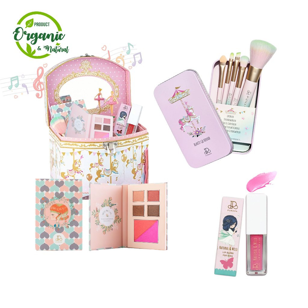 PUNARA เครื่องสำอางเด็กออแกนิคพิวนารา เซ็ตแต่งหน้าเด็กในกล่องดนตรีม้าหมุน (Merry Go Round 2) อ่อนโยน ปลอดภัย