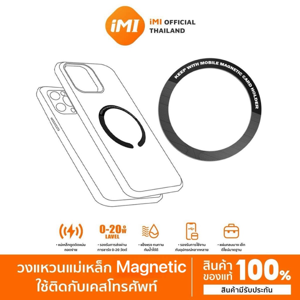 iMI Magnetic Ring แหวนแม่เหล็กติดโทรศัพท์มือถือ ติดเคส ชาร์จไร้สาย สติกเกอร์แม่เ