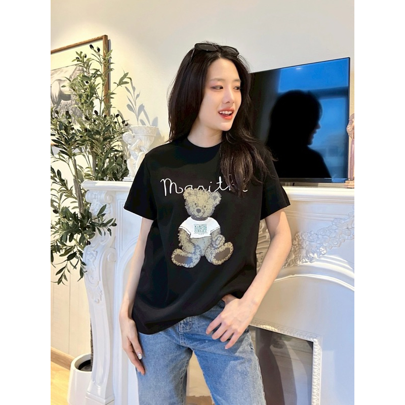 Mar Bear T-Shirt 🧸🩵(330฿)เสื้อยืดแบรนด์ดังเกาหลี รุ่นใหม่ ดีเทลสกรีนลายโลโก้น้องหมีด้านหน้า ชนช็อปเกาหลีเลยค้า valen - รูปที่ 5