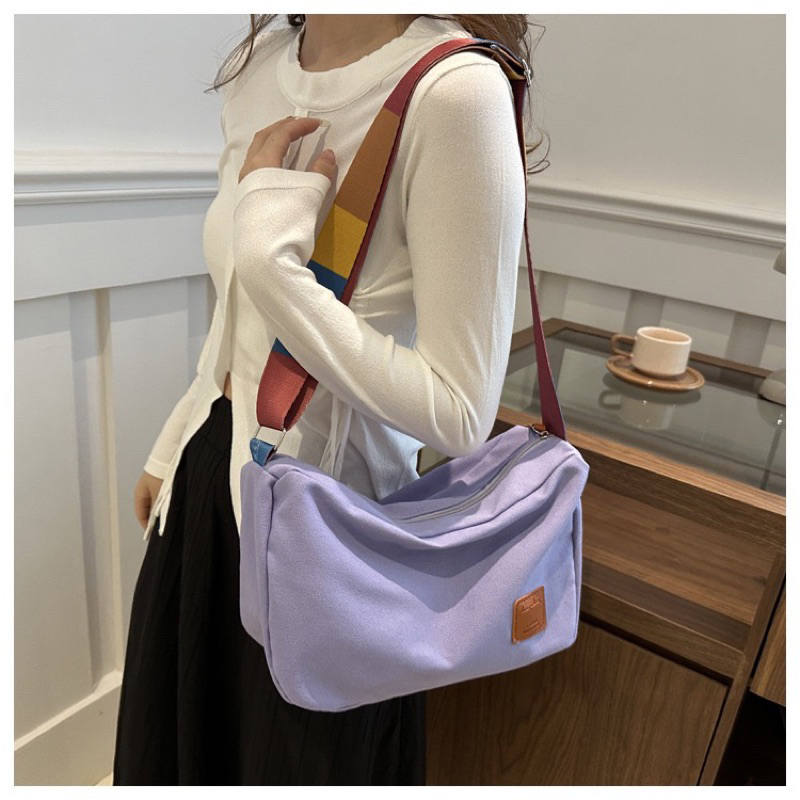 🔥 กระเป๋าสะพายข้าง กระเป๋าผ้า สไตล์เกาหลี แฟชั่นมา จุของได้เยอะ สไตล์เกาหลี เรียบง่าย มีซิป - รูปที่ 6