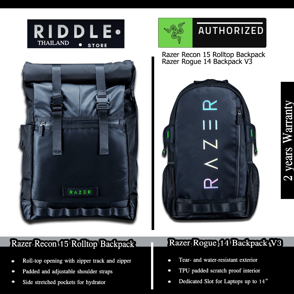 พร้อมส่ง📌 กระเป๋า Razer Recon 15 Rolltop Backpack / Razer Rogue 14 Backpack V3  ของแท้ 1000%