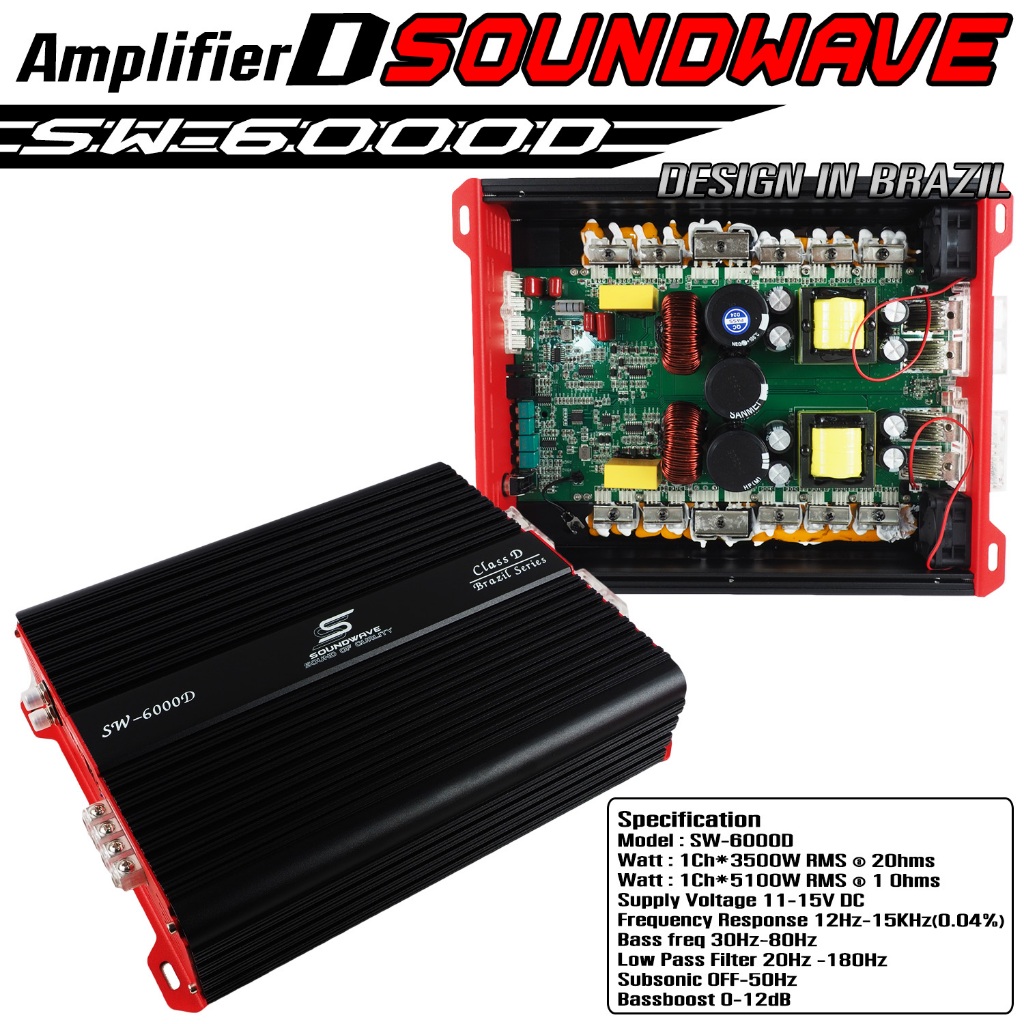 SOUNDWAVE SW-6000D เพาเวอร์แอมป์ บราซิล CLASS D 1CH. 6000วัตร์เต็ม ขับลำโพงซับ 10นิ้ว 12นิ้ว 15นิ้ว เพาเวอร์ เพาเวอร์ขับ