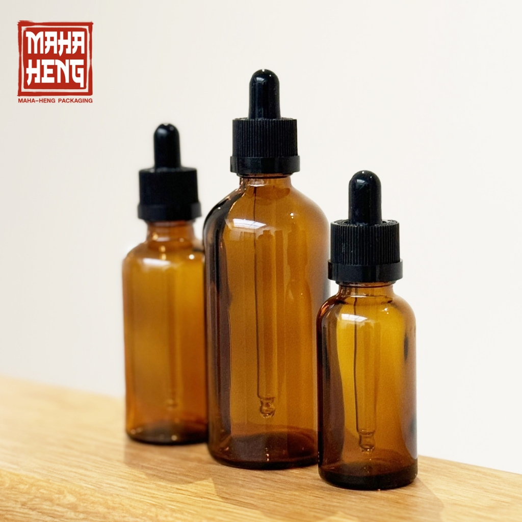 ขวดดรอปเปอร์ ขวดเซรั่มหัวดรอป ขวดแก้วสีชา 30/50/100 ml พร้อมจัดส่ง มหาเฮงบรรจุภัณฑ์