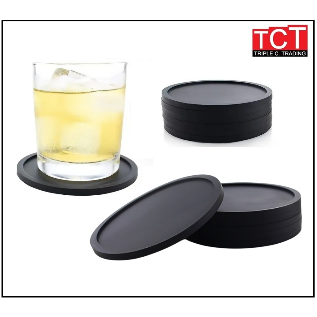 ที่รองแก้วซิลิโคน ทรงกลม ยางรองแก้ว ขนาด 10 ซม. สีดำ พื้นกันลื่นอย่างดี Coasters Solf Silicone Anti Slip Mat ราคา ถูกที่สุด โปรบีเคเค