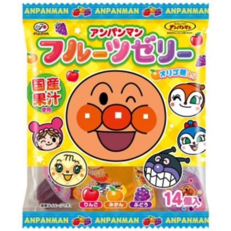 (ถุงใหญ่14ชิ้น ) Fujiya Anpanman Fruit Jelly 224g อันปังแมน เยลลี่ผลไม้ ขนมสำหรับเด็ก ทำจากน้ำผลไม้แท้ 141428