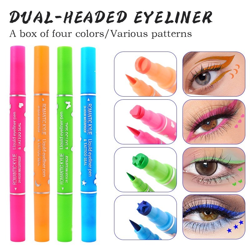 อายไลเนอร์ (2หัว 4สี4ลาย) สงกรานต์นี้ต้องจัดเเล้วจ้าา กันน้ํา กันเหงื่อ ติดทน (1กล่อง มี4 แท่ง 4สี)  สินค้าพร้อมส่งในไทย