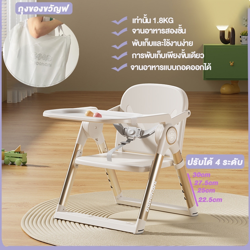 พร้อมส่ง เก้าอี้กินข้าวเด็ก โต๊ะกินข้าวเด็ก มีถาดรองอาหาร High chair ปรับสูงต่ำได้ สายนิรภัย