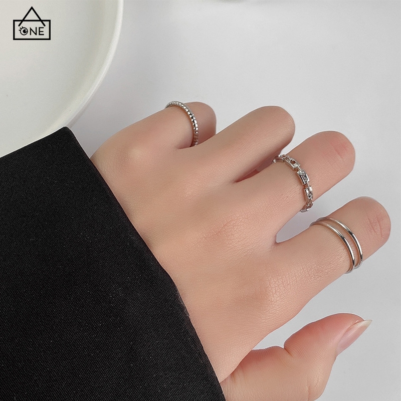 COD❤️แหวนเรียบง่ายแฟชั่นสไตล์เกาหลีเปิดปรับได้ระดับไฮเอนด์เครื่องประดับสำหรับผู้หญิงเซต3ชิ้น-a.one