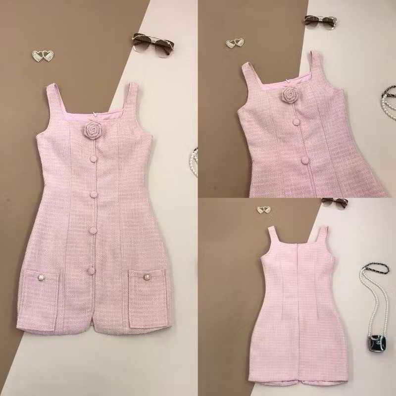 [LISA] ชุดเดรสกระโปรงออกงาน มือ1ป้ายห้อย Size M สีชมพูพาสเทล