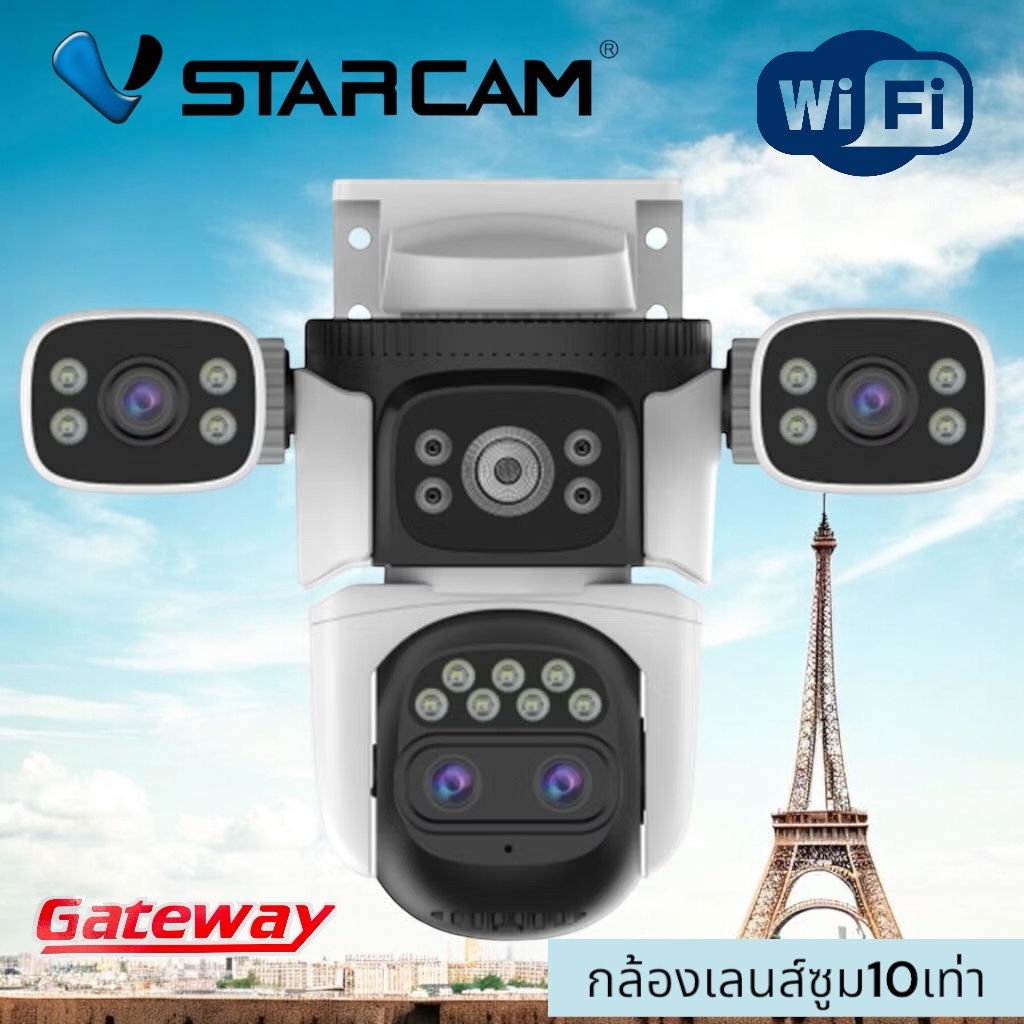 Vstarcam CS621ZS กล้อง 4เลนส์ซุม 10 เท่า  กล้องวงจรปิดไร้สาย กันน้ำ มีไมค์และลำโพงลำโพง AIอัจฉริยะ