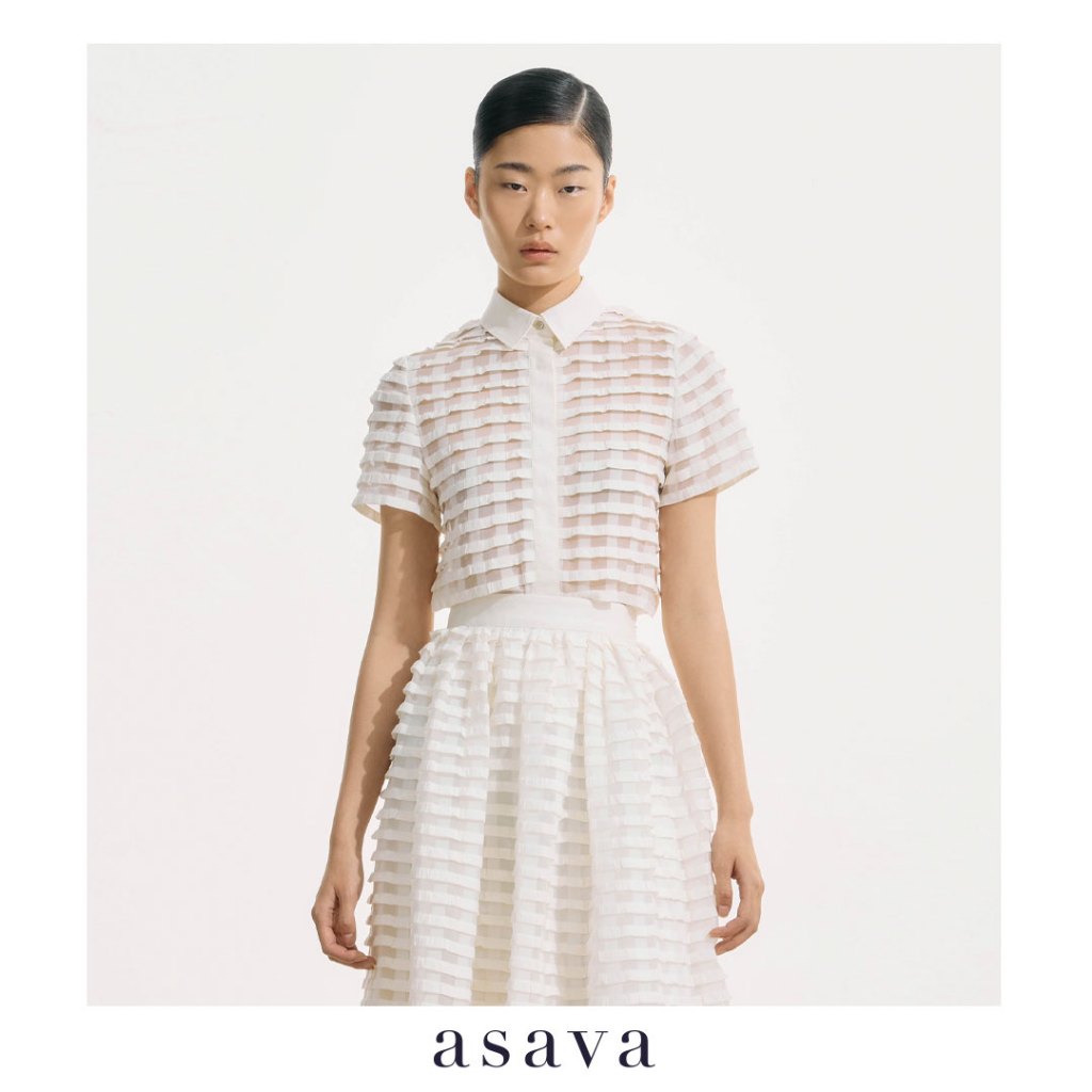 [asava ss25] Aleyna Pleated Shirt เสื้อเชิ้ตผู้หญิง แต่งดีเทลอัดพลีท แขนสั้น กระดุมหน้า