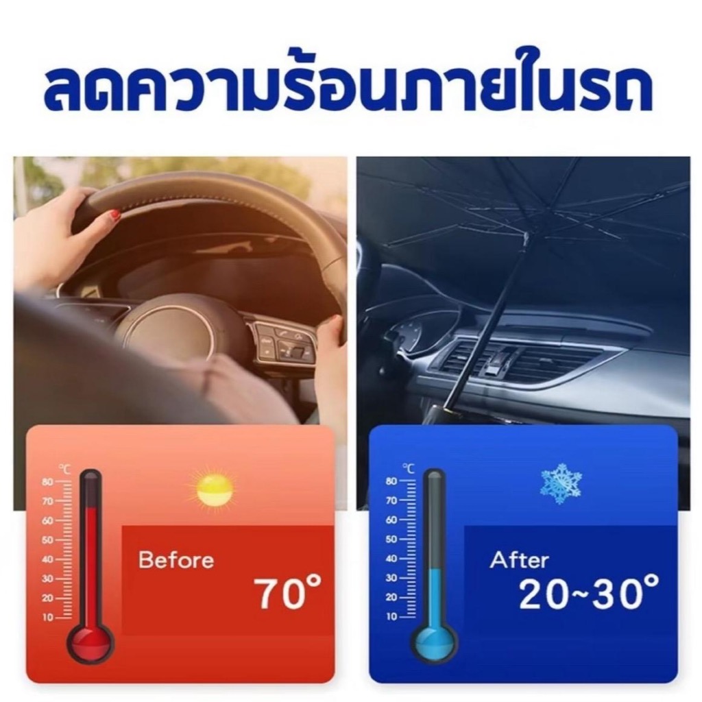ร่มกันแดดรถยนต์ ม่านบังแดดรถยนต์ ขนาดเล็กและใหญ่ กันแสงแดดเข้ารถยนต์ แถม!!!กระเป๋าหนังใส่ร่ม Car รถกระบะ รูปที่ 2