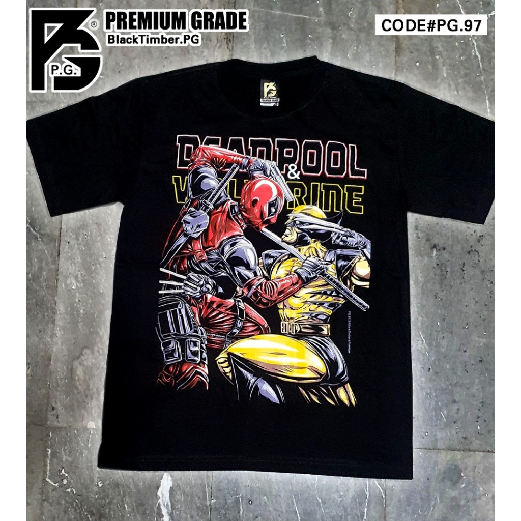 Black Timber. PG 97 Deadpool VS Wolverine เดดพลู เสื้อยืด สีดำ ผ้าคอตตอน 100% Size S M L XL XXL ผ้าห