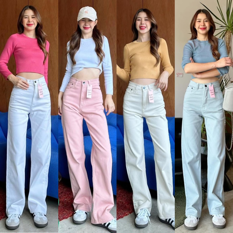 กระบอกกลาง กางเกงยีน ขากระบอกป้ายChuu5Kg ผ้านำเข้า