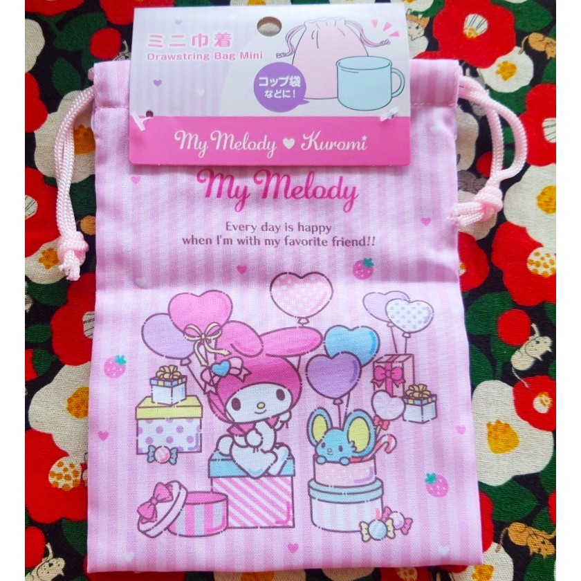 Sanrio Kuromi กระเป๋าหูรูด ถุงผ้าหูรูด คุโรมิ ของแท้จากญี่ปุ่น  รวม ซานริโอ้ แบดแบด คิตตี้ เคโระ โปเชโกะ ฮังเกียวด้ง