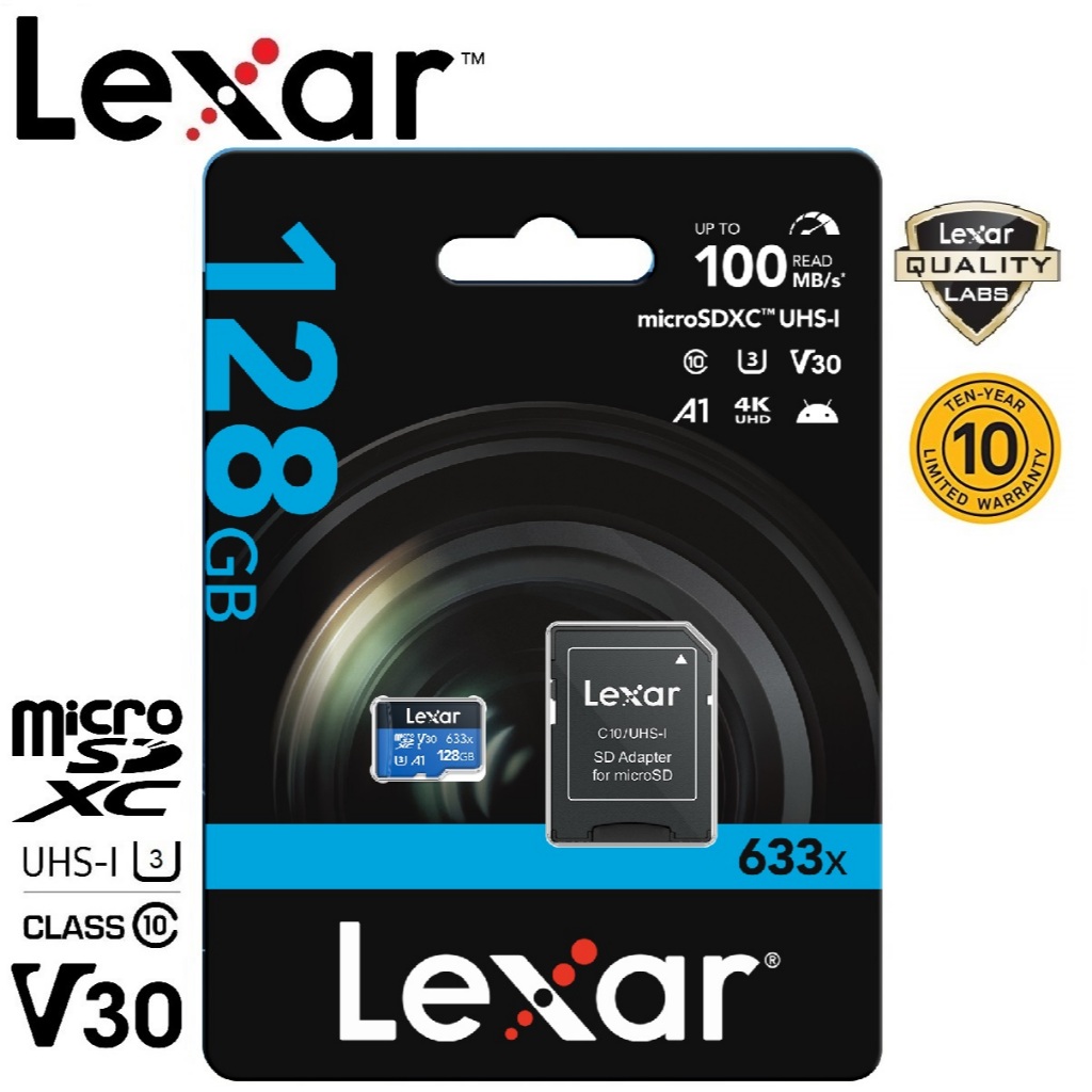 Lexar 128GB Micro SDXC 633x with SD Adapter (100MB/s)