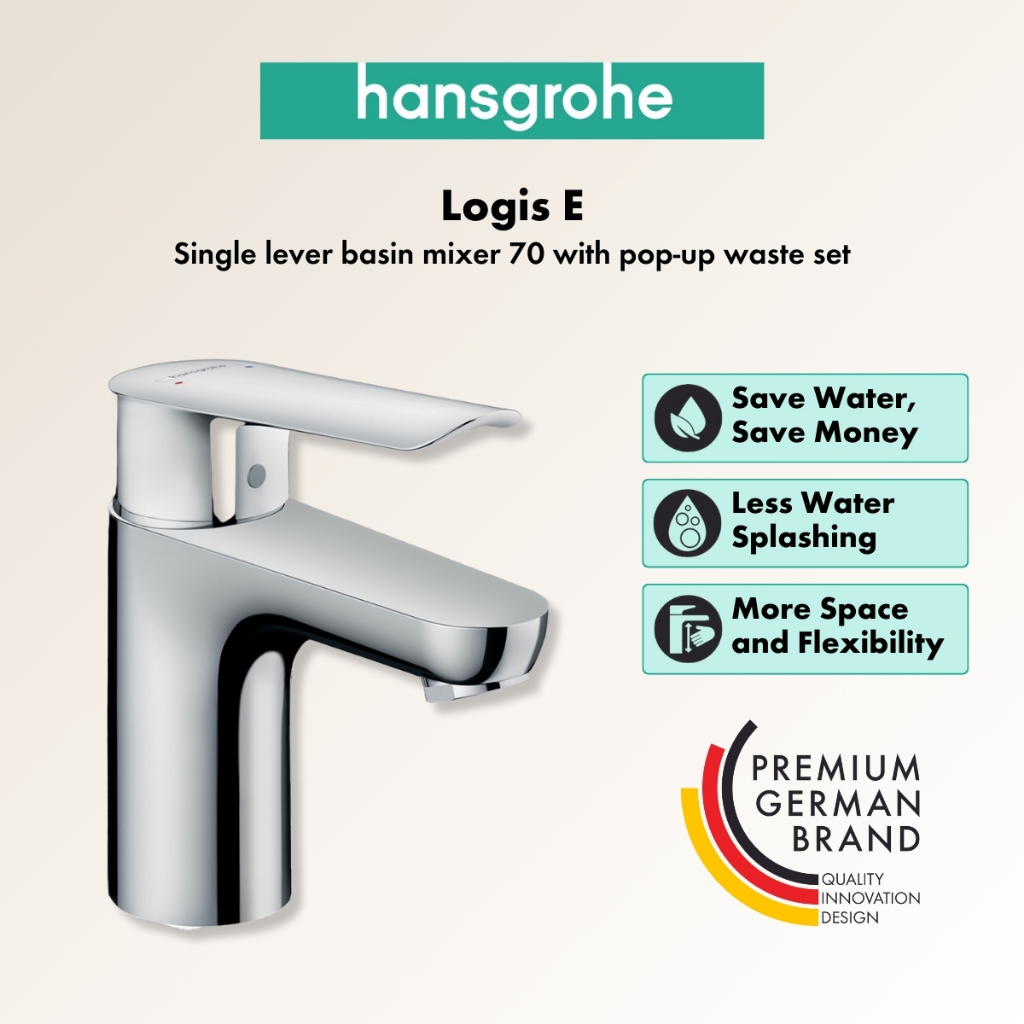 Hansgrohe Logis E ก๊อกผสมอ่างล้างหน้า 70 มม. แบบก้านโยก พร้อมสะดืออ่างแบบ Pop-up รุ่น HG71160007