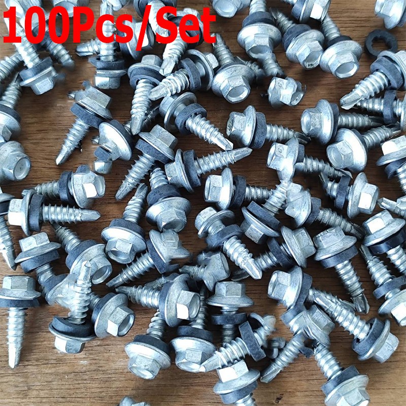 สกรูยิงแผ่นซ้อน M4.8*16mm สกรูอ้วน สกรูยิงเมทัลชีท แปเหล็ก สกรู สกรูปลายสว่านชุบดาโก้ สกรูยิงหลังคา ยิงหลังคาเมท