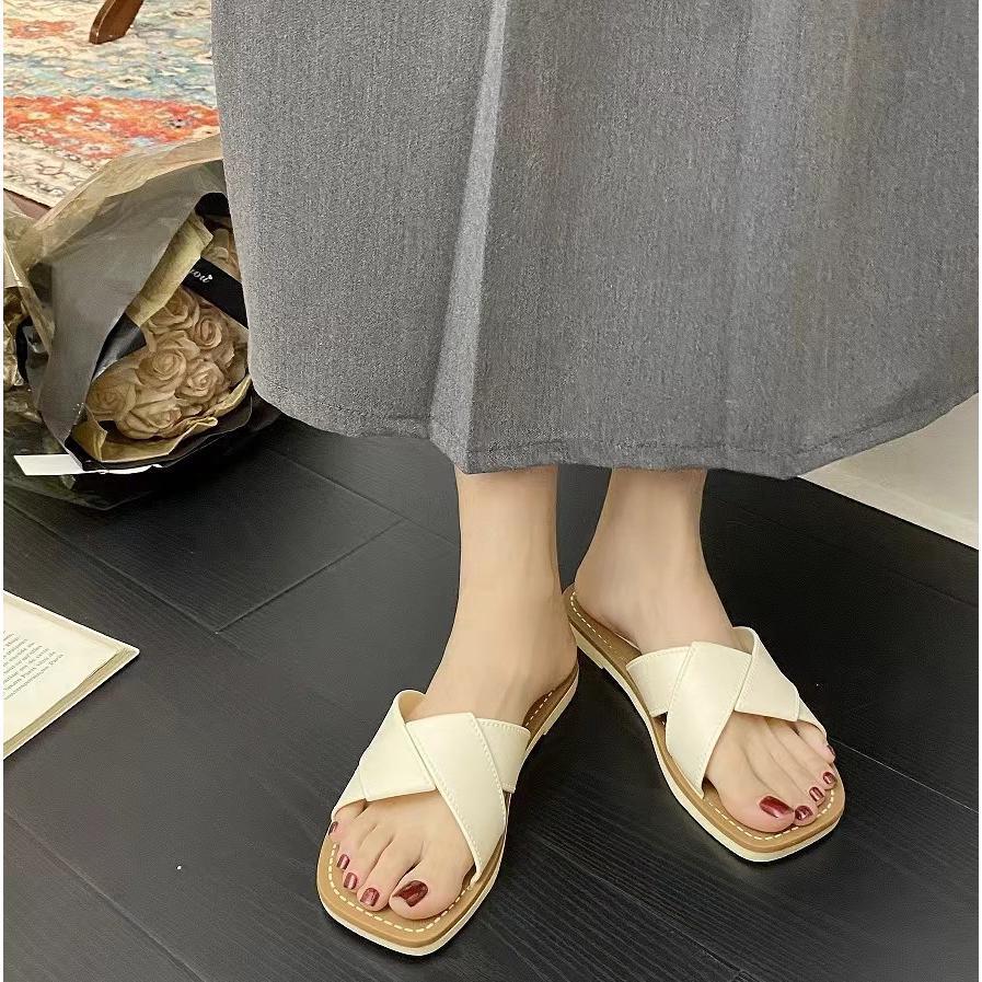 รองเท้าแตะ คาดแต่งไขว้ พื้นลายเชือกถัก 3 สี ส้นตึก เบอร์ 36-40