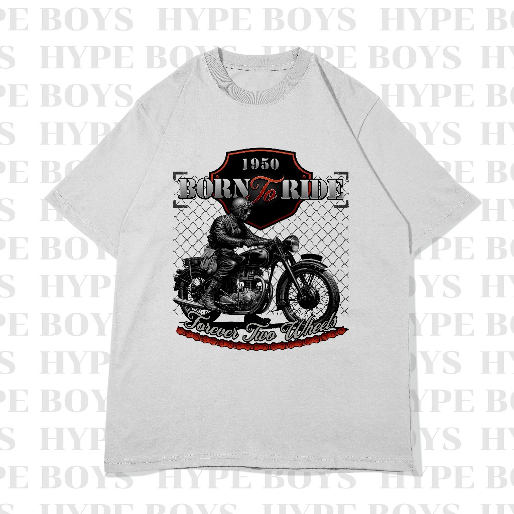 เสื้อยืดโอเวอร์ไซส์ Bom To Ride เสื้อยืดโอเวอร์ไซส์สีขาว/ดำ ผ้าคอตตอล สกรีนDFT/DTF