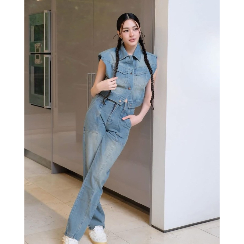 Twotwice - Refinement Pants size s สี Dirty blue