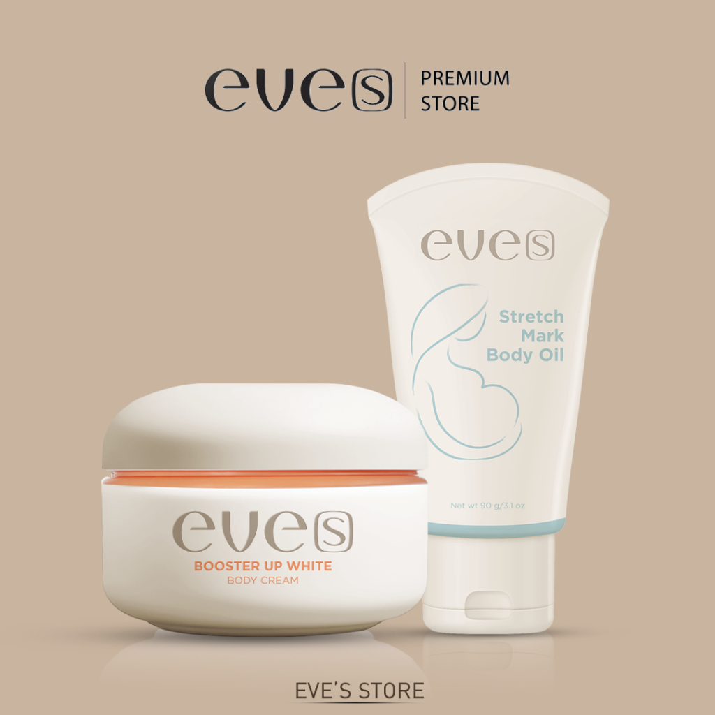 EVES อีฟส์ เซตคู่ ลดรอยแตกลาย รอยแตก จากการขยายตัว ของผิว รอยแตกลาย หลังคลอด รอยแผลเป็น จุดด่างดำ แตกลายขาว แตกลายแดง