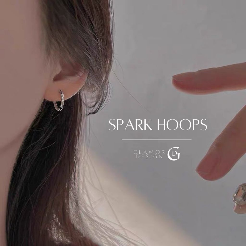 GLAMOR✨ต่างหูเพชร Spark Hoops ต่างหูเงิน ต่างหูวงกลม ต่างหูห่วง ต่างหูแฟชั่น ตุ้มหูเงินแท้