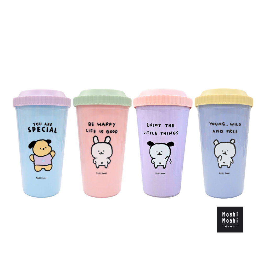 Moshi Moshi แก้วน้ำพลาสติก มีฝาปิดพร้อมหูหิ้ว ลายน่ารัก ขนาด 1000 ml. รุ่น 7100065196-65204