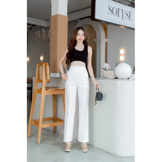 กางเกงทรงขากระบอกกลางซิปข้าง เอวสูง ผ้าไมโคร [New] (S-3XL)