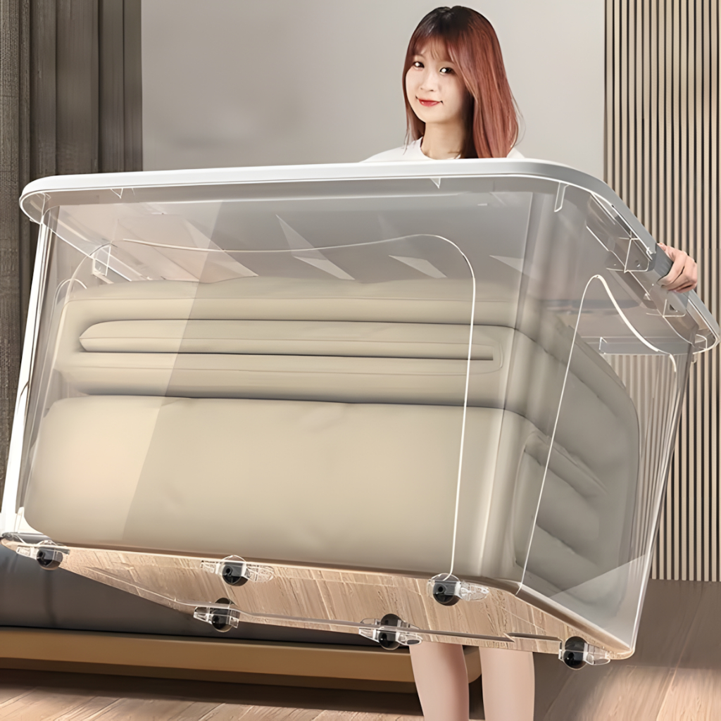 กล่องเก็บของ 25L 60L 100L 145L 250L กล่องอเนกประสงค์ PP ฝาสไลด์ แบบพลิกได้ สามารถซ้อนได้