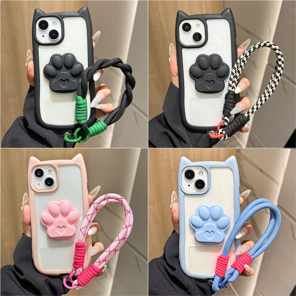 Soft Cat Ears เคสพร้อมสายคล้อง for IPhone 15 13 11 16 Pro Max 14 12 7 8 Plus XR X Xs 13promax 14promax เคสโทรศัพท์มือถือ