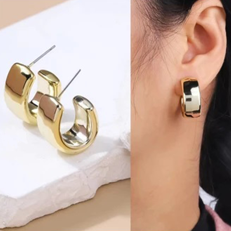 Hot ต่างหูทอง earring ตุ้มหูห่วง ประเภทซี ต่างหูห่วง หรูหรา jewelry accessories สําหรับผู้หญิง ของขวัญ 92.5%เข็มเงิน