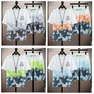 แฟชั่น ฤดูร้อน เสื้อยืดคอกลมผู้ชาย กางเกงขาสั้น ชุดเซ็ตกีฬา Unisex ใส่ได้ทั้งชายและหญิง ใส่สบาย พร้อมส่ง