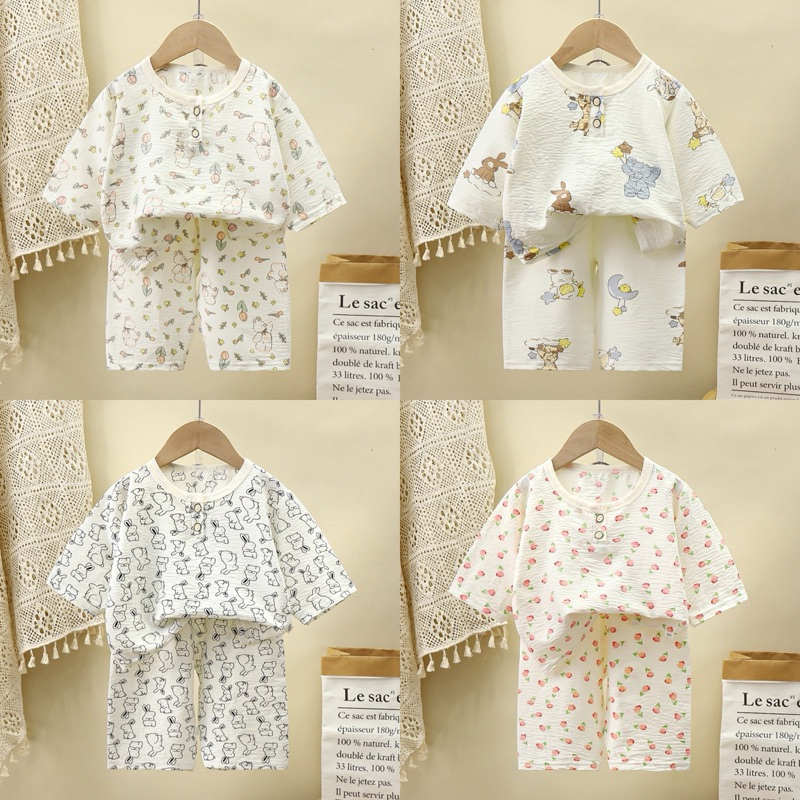 ชุดนอนเด็ก 5 ส่วน เสื้อ+กางเกง เสื้อผ้าเด็ก พิมพ์ลายน่ารัก ผ้าฝ้าย ระบายอากาศได้ดี