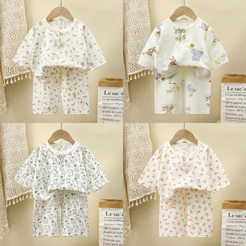 ชุดนอนเด็ก 5 ส่วน เสื้อ+กางเกง เสื้อผ้าเด็ก พิมพ์ลายน่ารัก ผ้าฝ้าย ระบายอากาศได้ดี