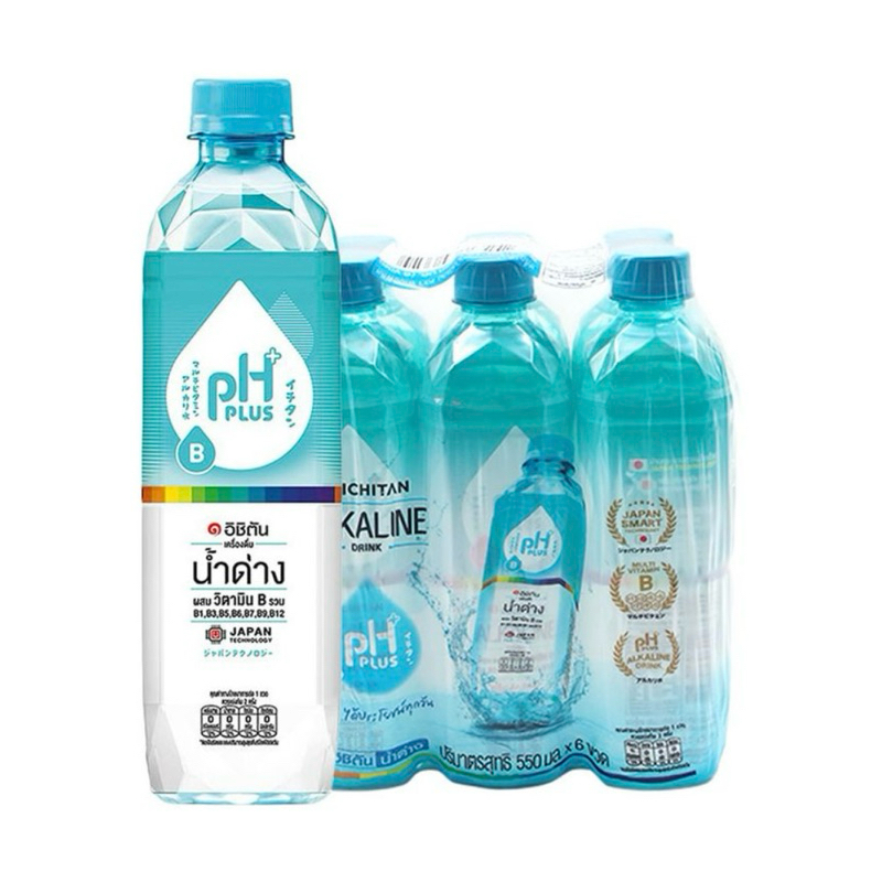 แพ็ค 6 ขวด อิชิตัน เครื่องดื่มน้ำด่างผสมวิตามินบี ขวดละ 550 มล.PH PLUS