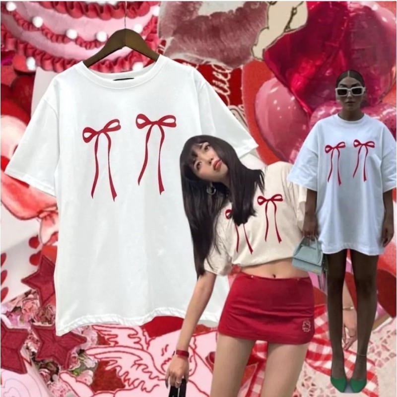 ❤️พร้อมส่ง UPM bow t-shirt ❤️ เสื้อยืดคอกลมผ้าคอตตอนอย่างดี สกรีนลายโบว์คู่