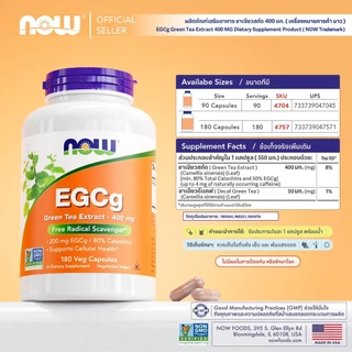 อีจีซีจี สารสกัดชาเขียว | EGCg Green Tea Extract w/ Decaf Green Tea [Capsules] by NOW FOODS | Authentic Made in USA