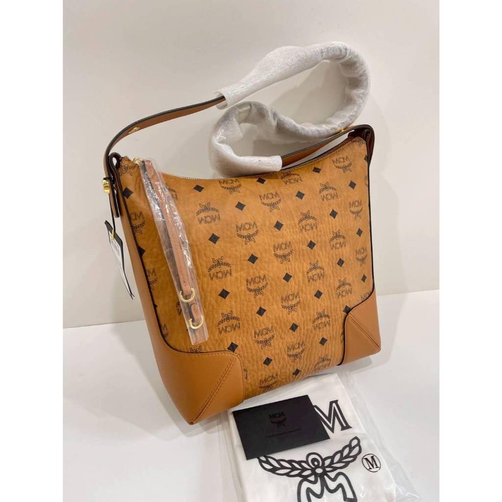 MCM Klara Visetos Hobo Medium Cognac